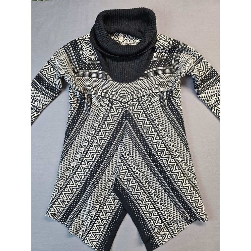 Black White Fair Isle Aztec Tunic Sweater Dress Turtleneck Size M